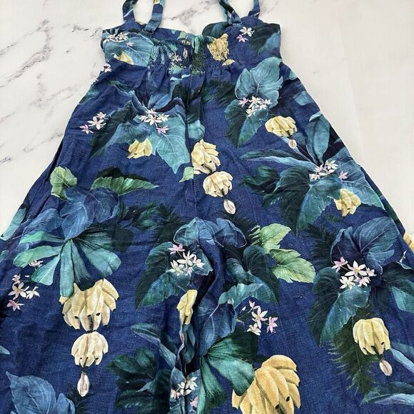 Farm Rio Womens Jumpsuit Size PP Petite Blue Tropical Floral Wide Leg Bananas - Picture 10 of 11